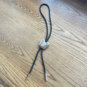 Vintage Silver and Gold Toned Cowboy Boot Bolo Leather Cording